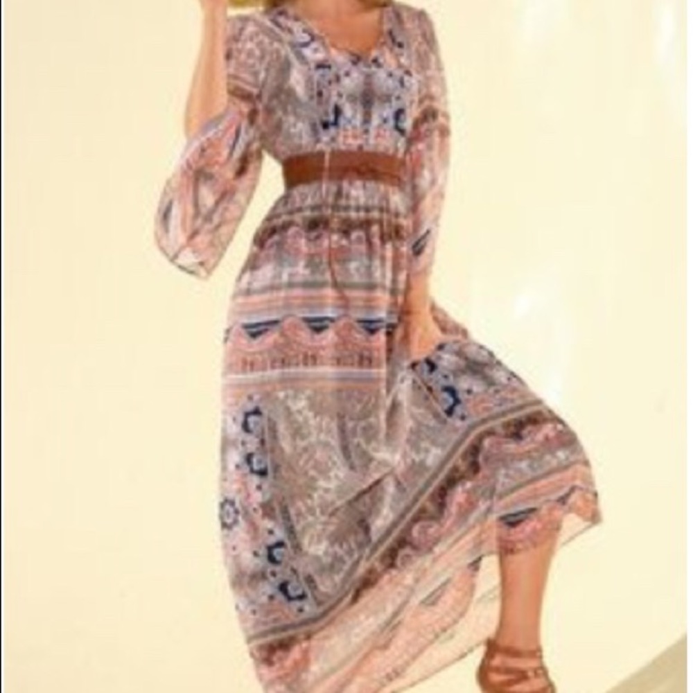 Boston Proper Paisley boho/bell sleeve Maxi Dress